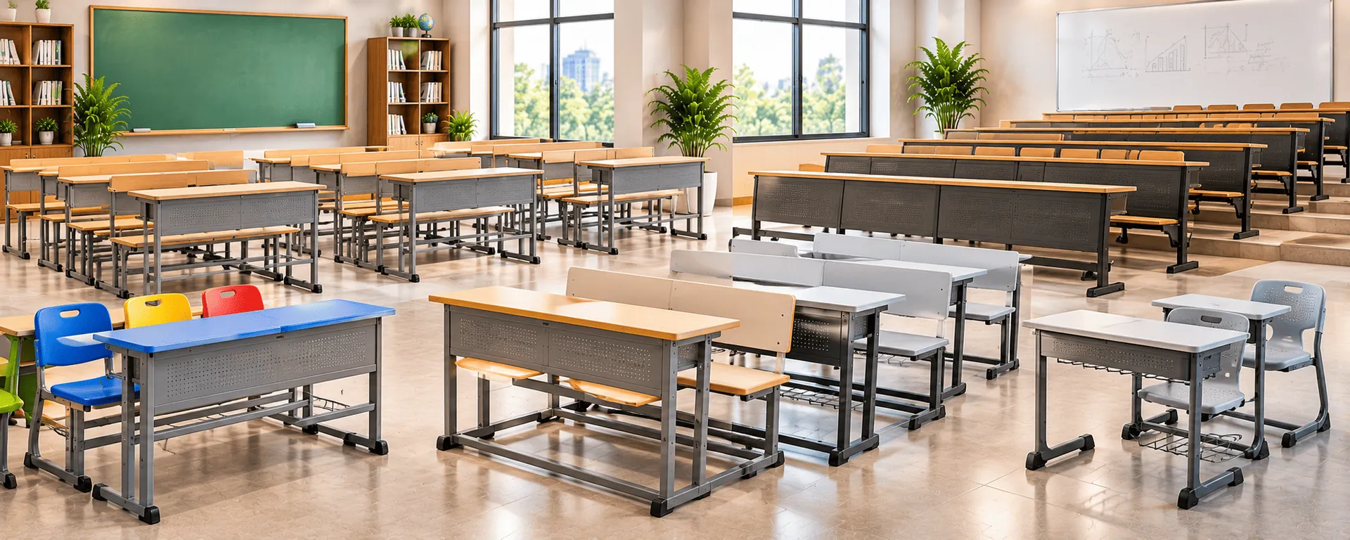School Desk Bench, 2 Seater